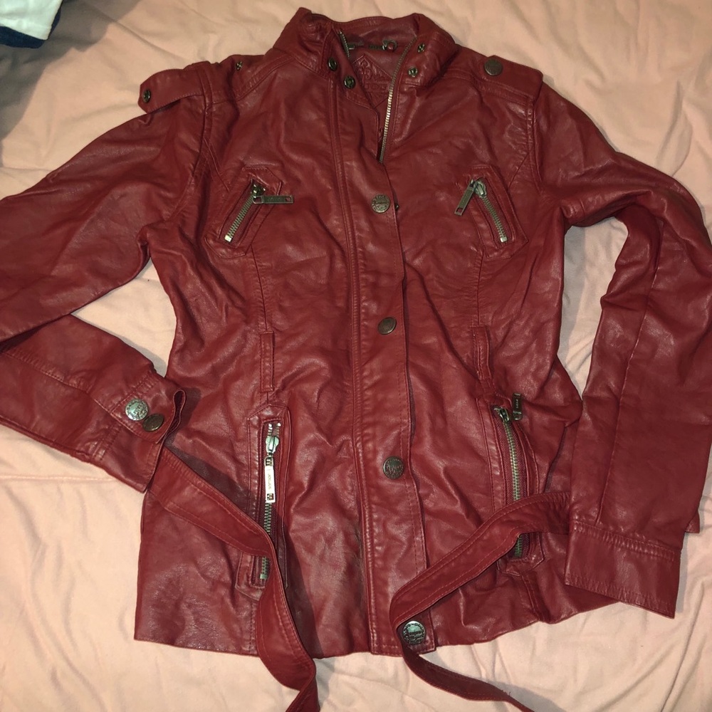 Red leather jacket kids size 14/16